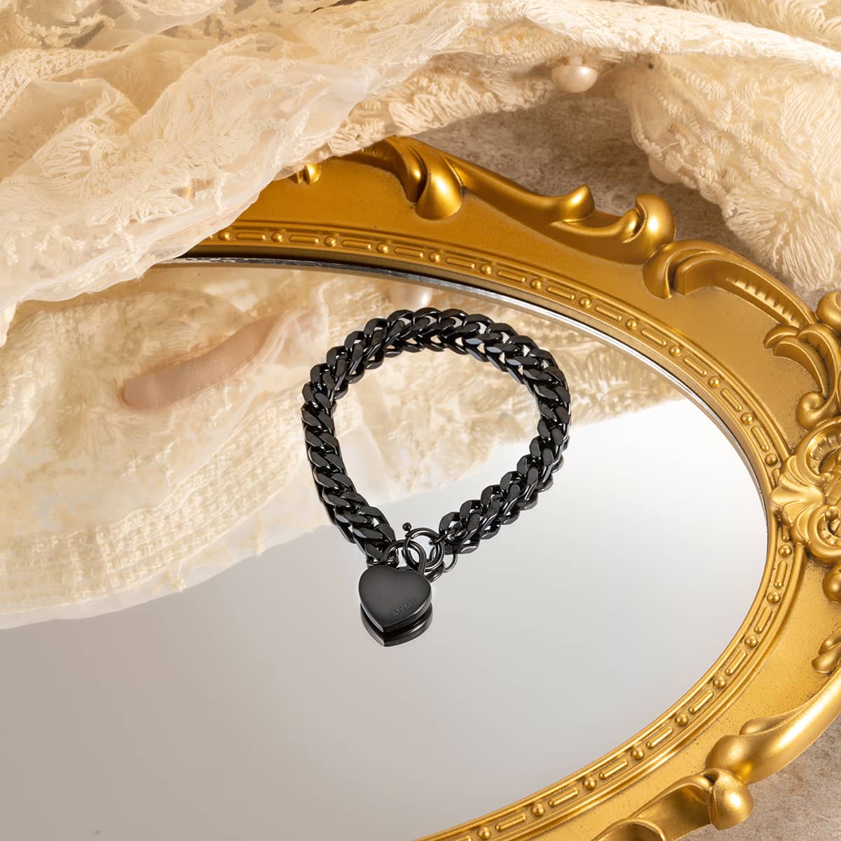 Chunky Heartlock Chain Bracelet Black