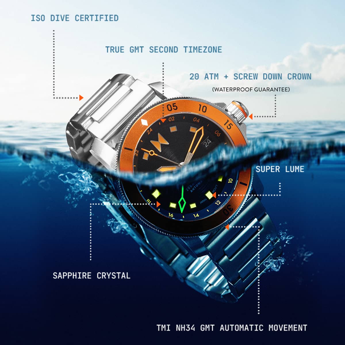 Cali Diver GMT Automatic Horizon Orange 40mm