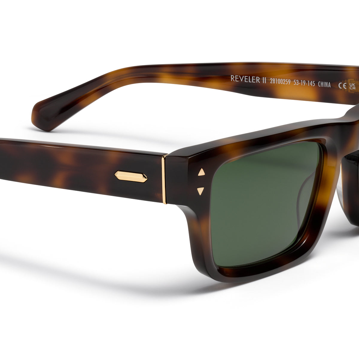 Del Mar Rectangle Sunglasses Tortoise Frame Green Lenses