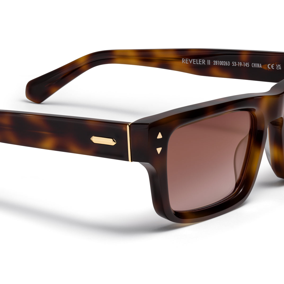 Del Mar Rectangle Sunglasses Tortoise Frame Violet Flare Gold Lenses