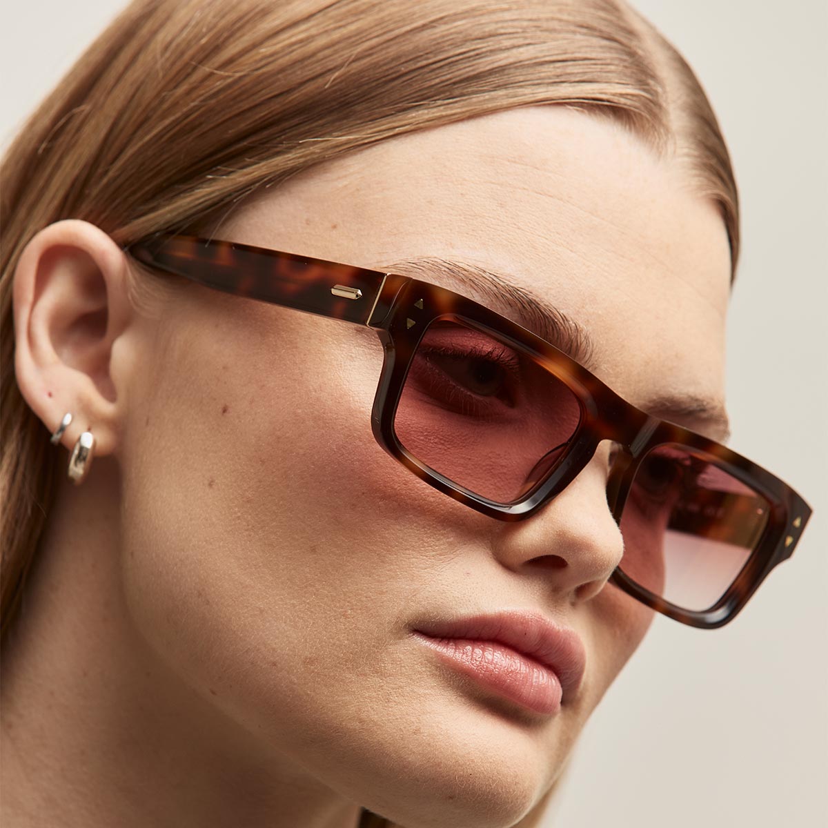 Del Mar Rectangle Sunglasses Tortoise Frame Violet Flare Gold Lenses
