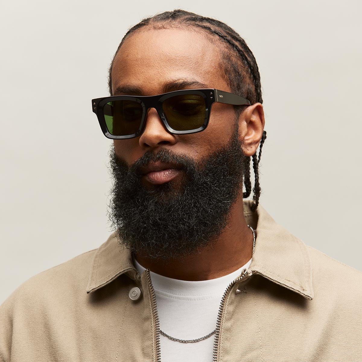 Vista Square Sunglasses Black Frame Green Lenses