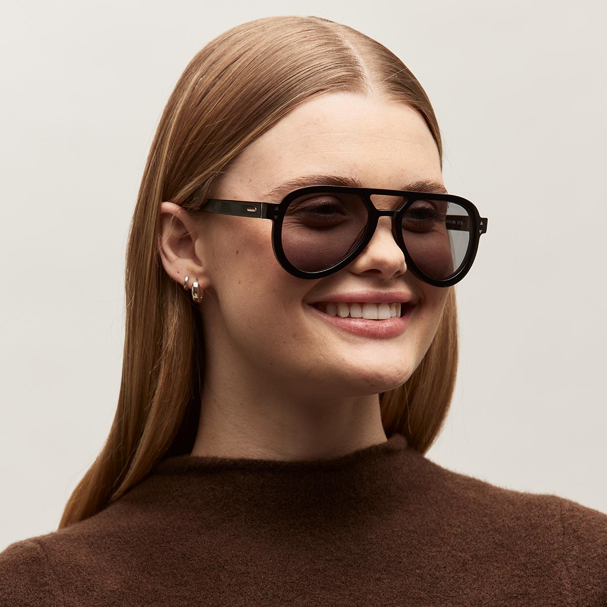 Hollywood Aviator Sunglasses Black Frame Grey Lenses