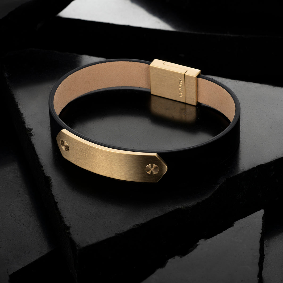 Leather ID Bracelet Black + Gold