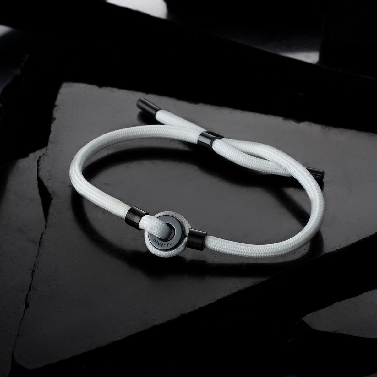 Ceramic Upcycled Rope Bracelet White + Black Ceramic