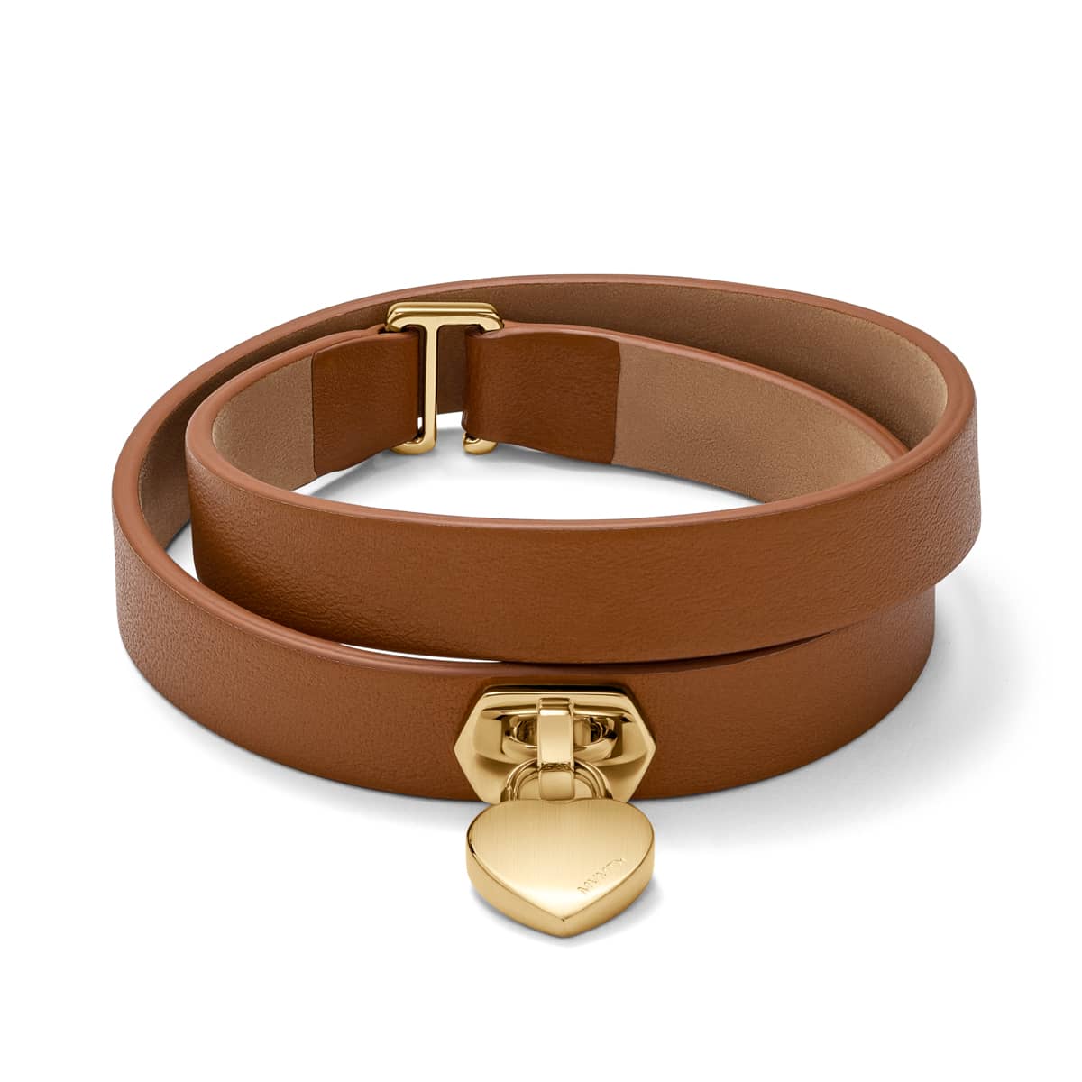 Double Leather Heartlock Bracelet Tan