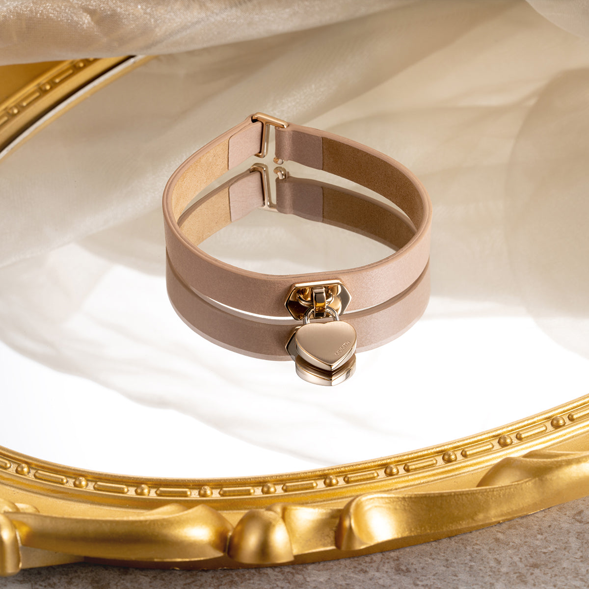 Leather Heartlock Bracelet Rose Gold