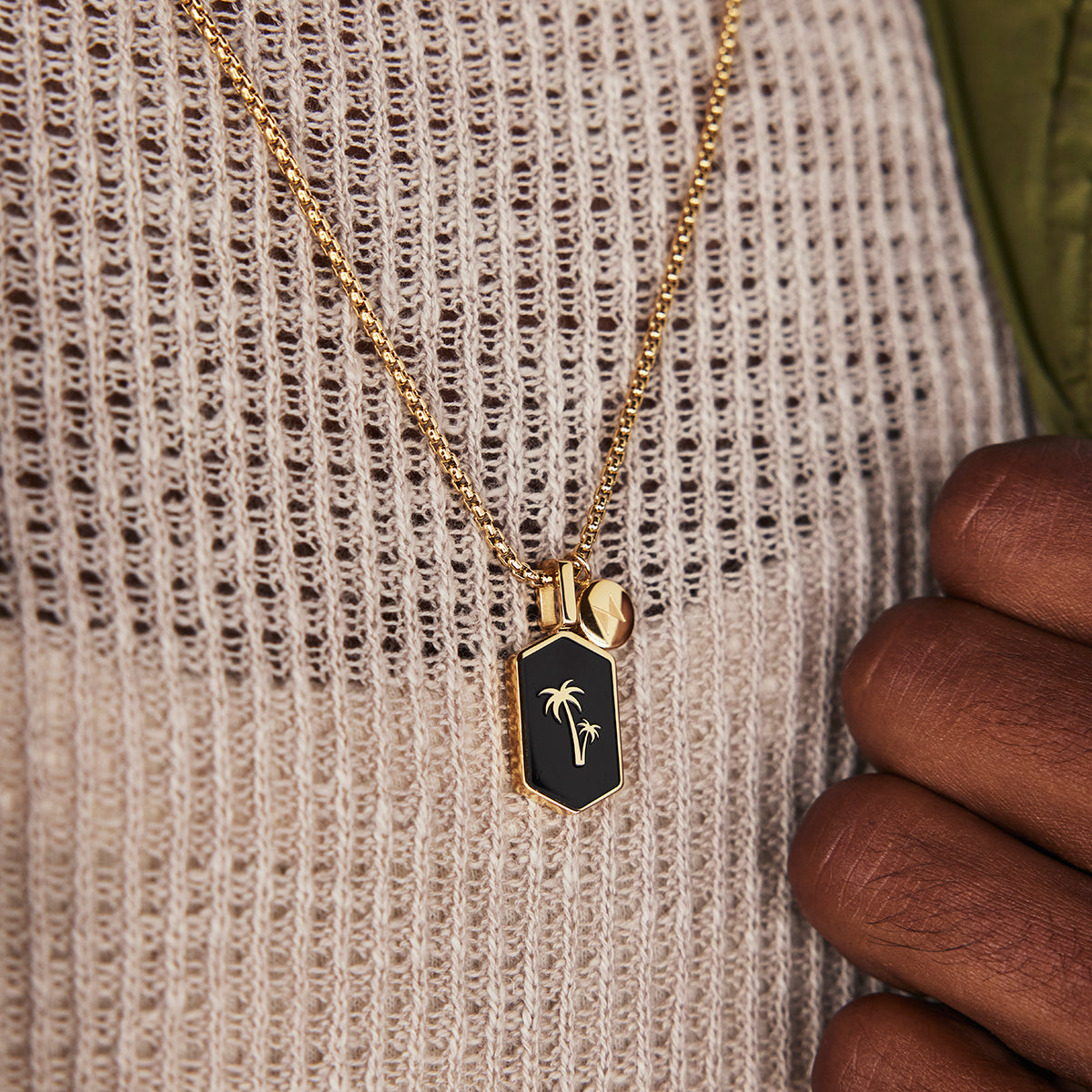Hex Palm Tree Pendant Necklace Gold/Black