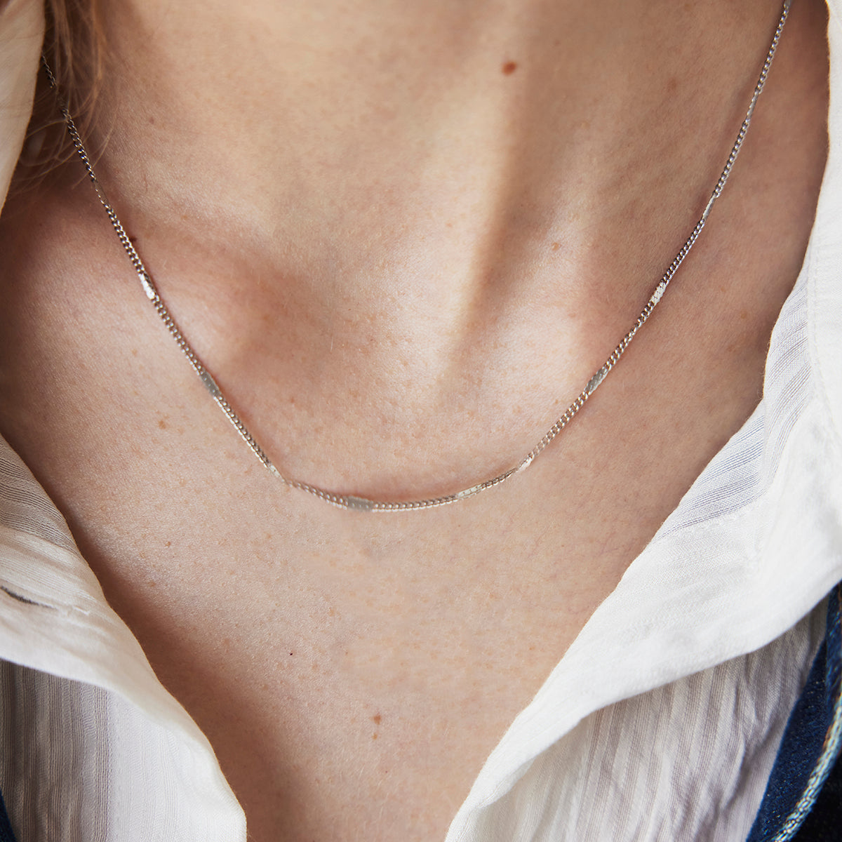 Stamped Chain Necklace Silver