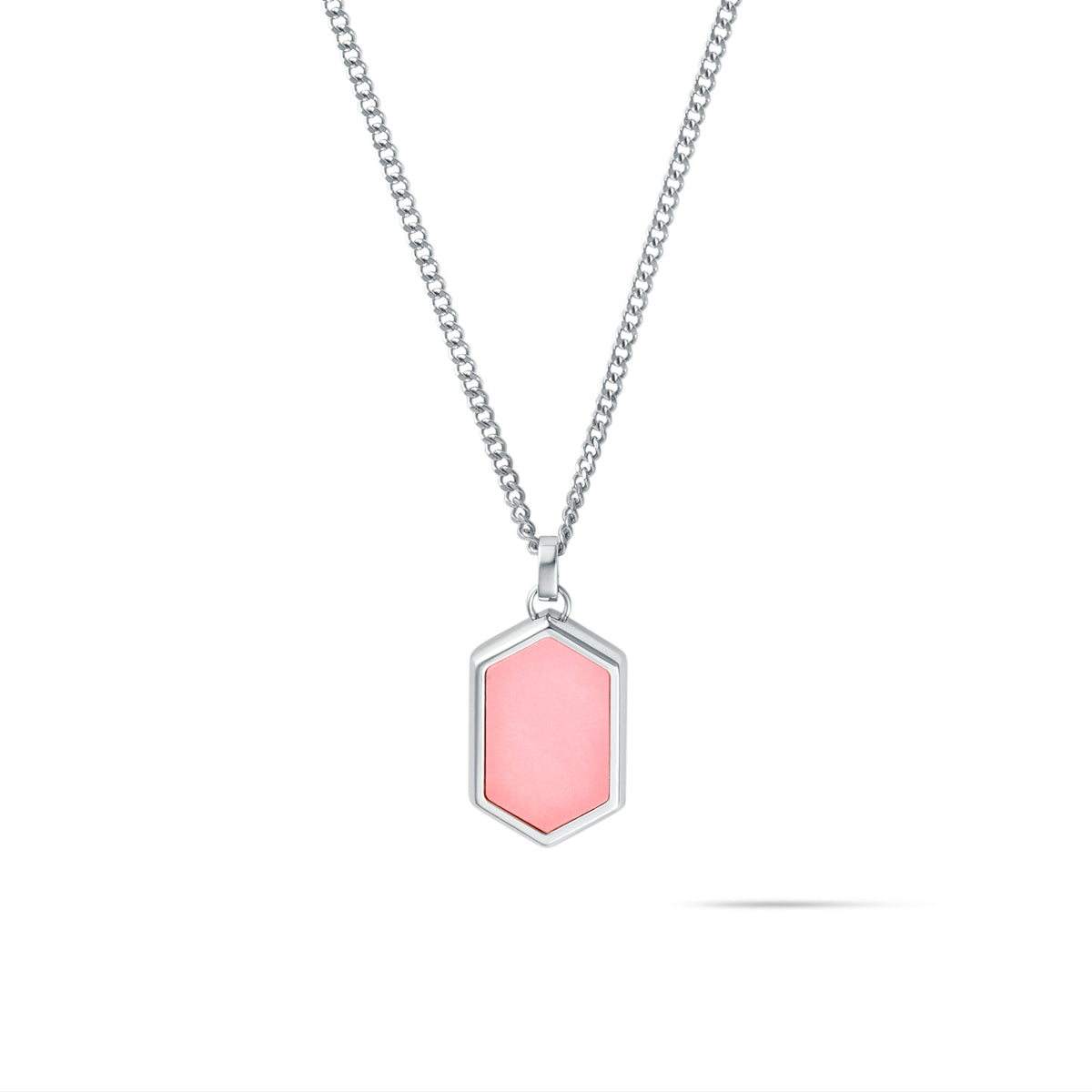 Hex Pendant Necklace Pink Quartz