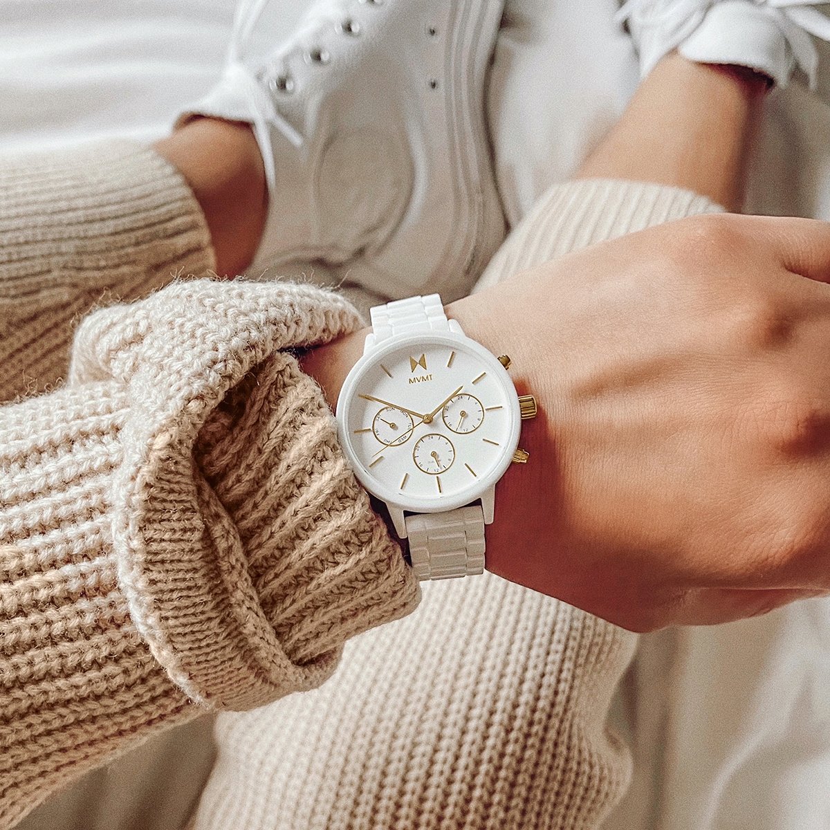 White Nova ceramic women's watch on model