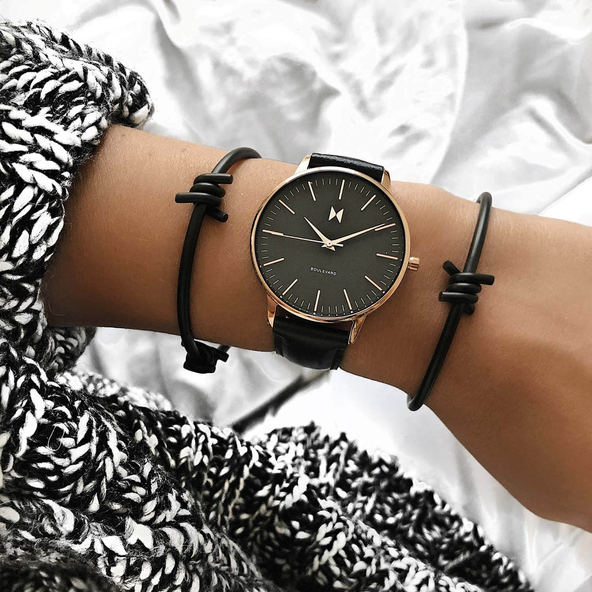 MVMT Ladies Boulevard Black Leather Watch
