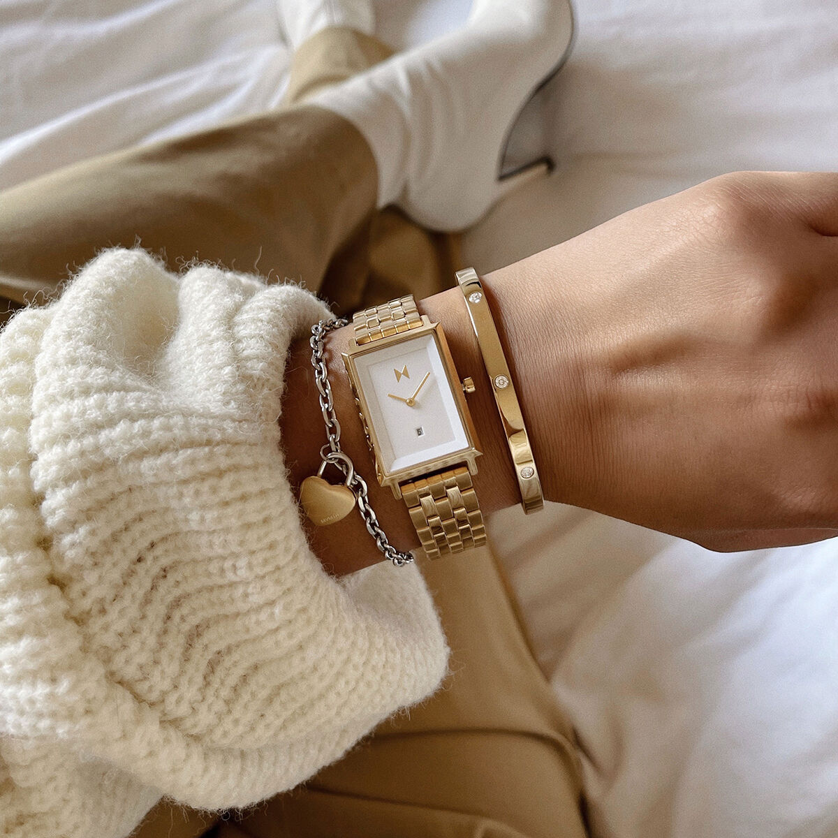 Townhouse 21mm Rectangle White & Gold Bracelet Watch | Olivia Burton London